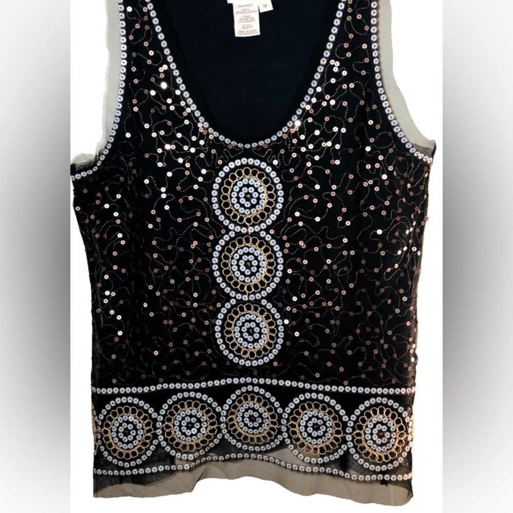 Vintage Max Studio Specialty Products Sequined Black Top Size M Medallion Design